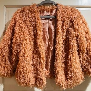 Clash Faux Fur Shaggy Jacket in Blush Pink